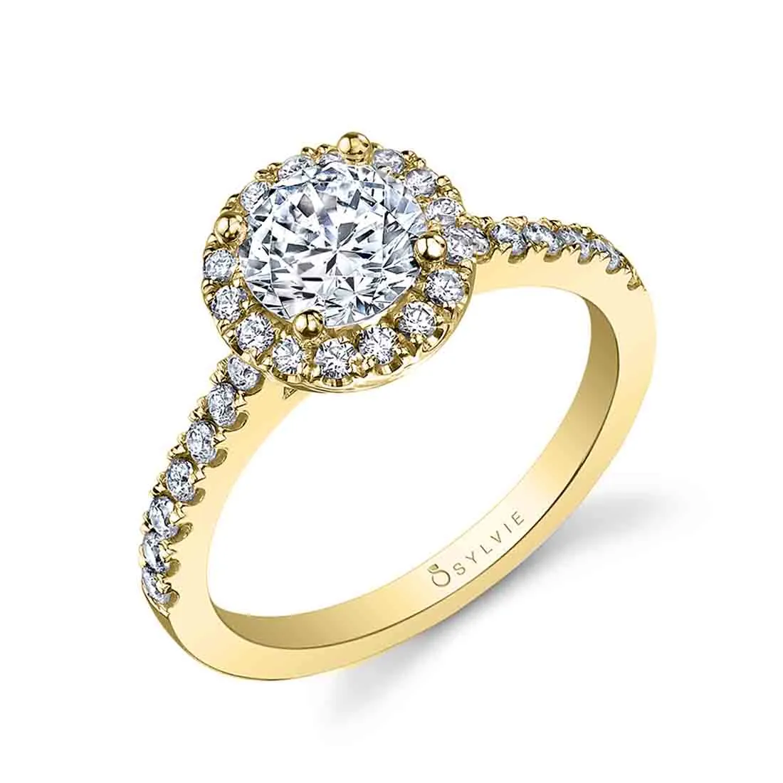 Round Cut Classic Halo Engagement Ring - Chantelle 14k Gold Yellow