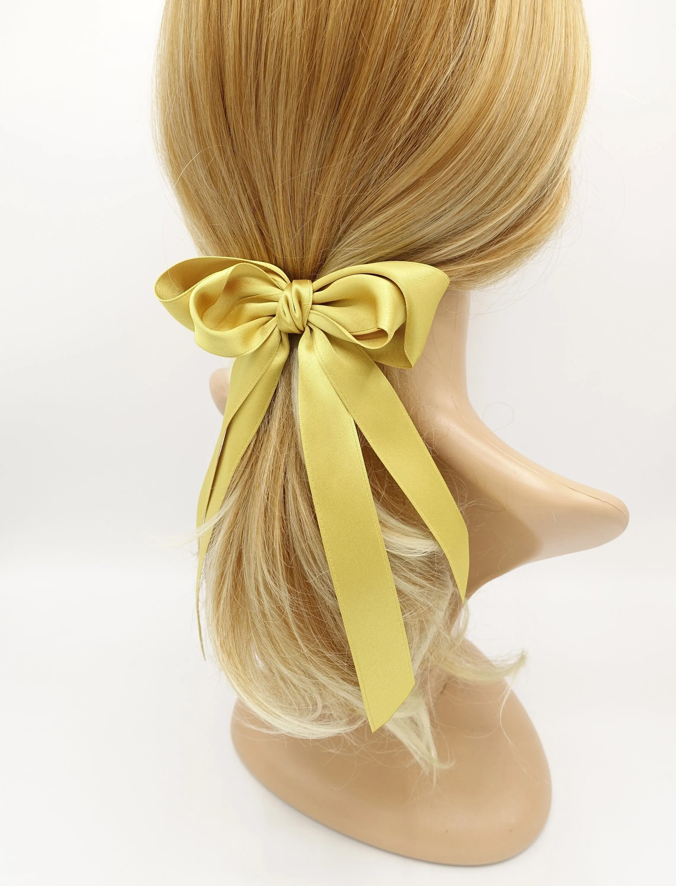 satin hair bow layered double tail hair accessory for women