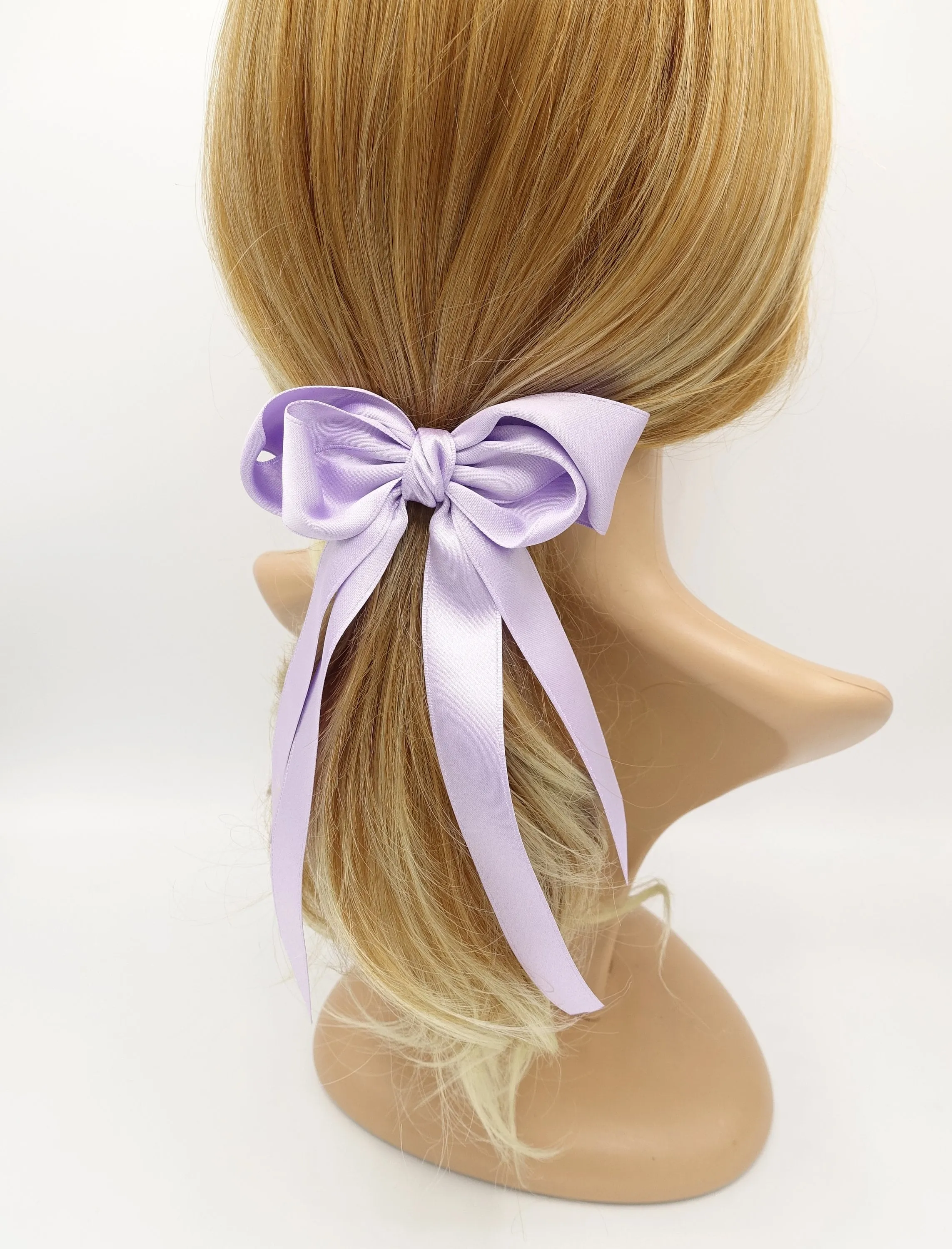 satin hair bow layered double tail hair accessory for women