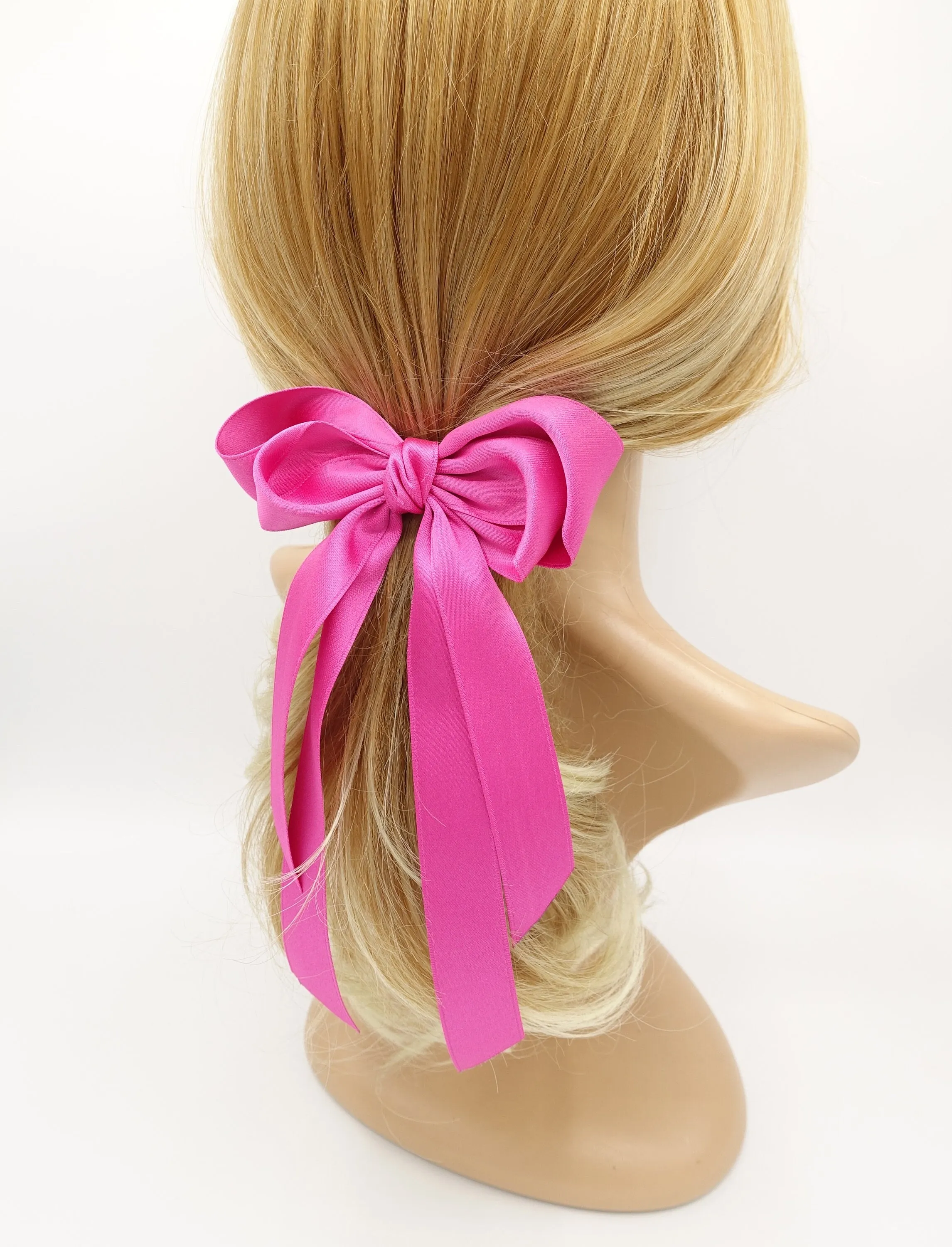 satin hair bow layered double tail hair accessory for women