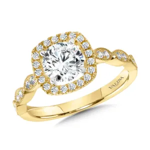 Scalloped & Milgrain-Beaded Cushion-Shaped Halo Engagement Ring