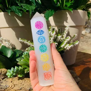 Selenite Chakra Tall Generator   7 Chakra Mini Gemstones