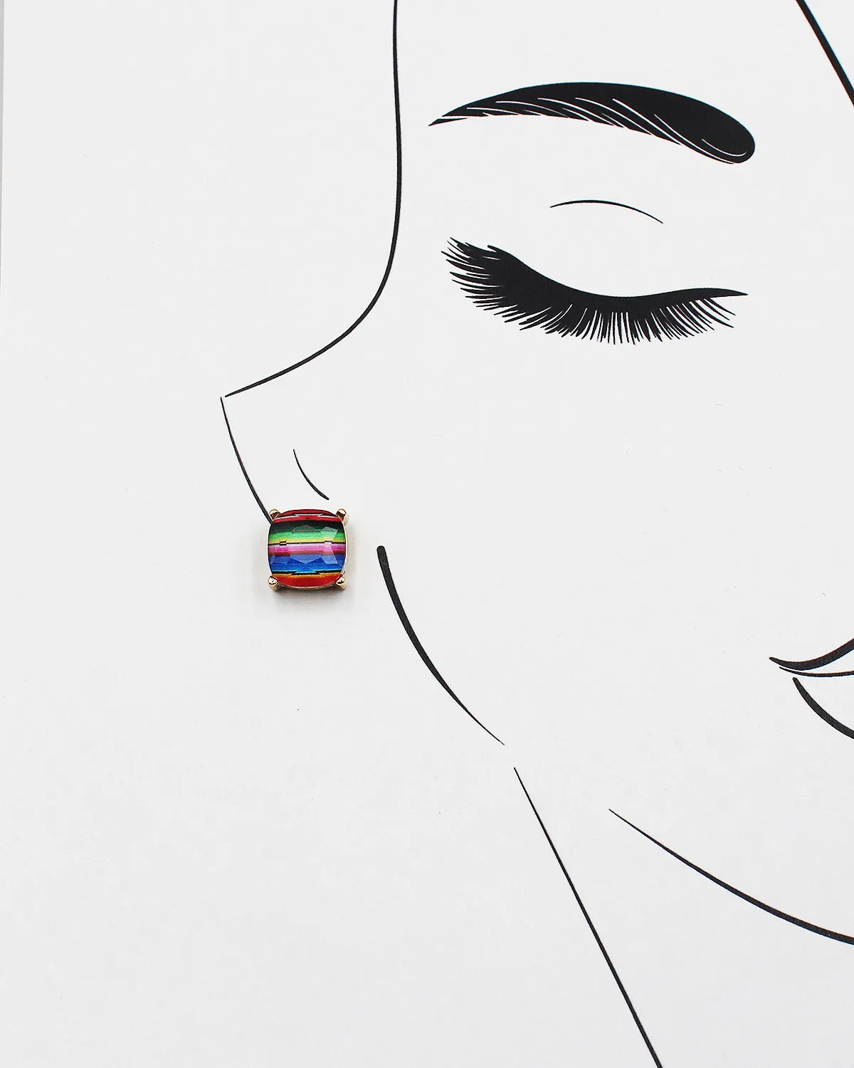 Serape Faceted Stone Square Stud Earrings