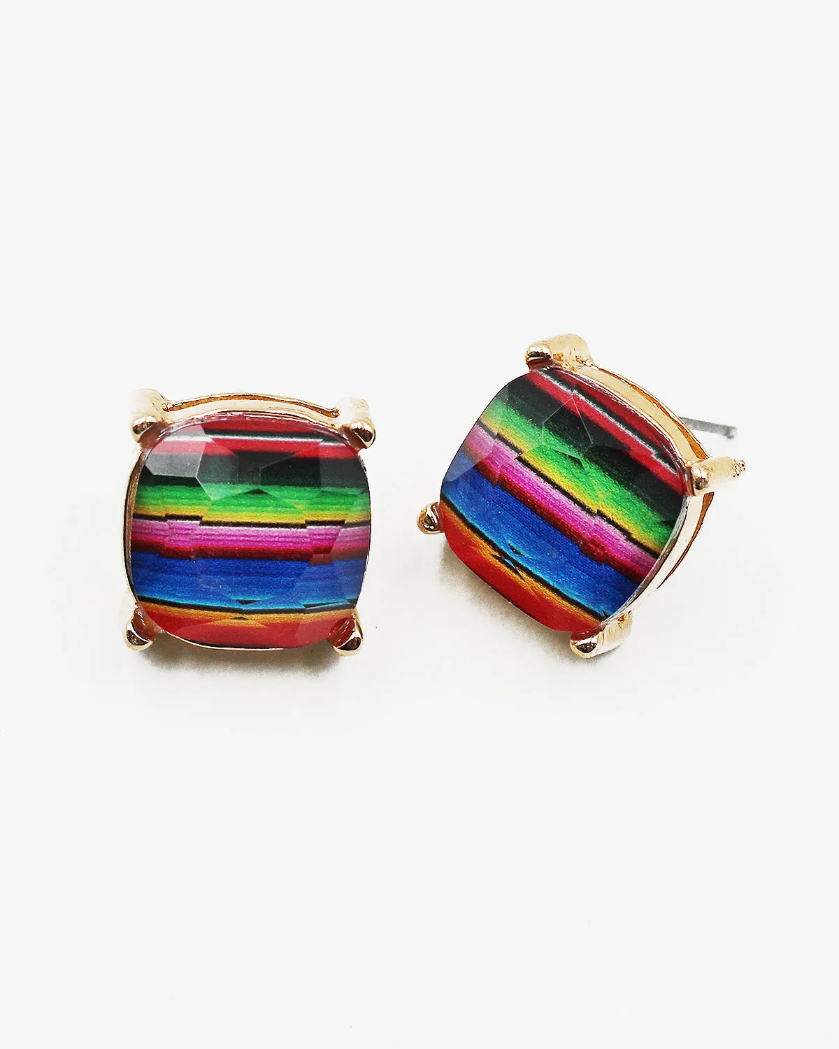 Serape Faceted Stone Square Stud Earrings