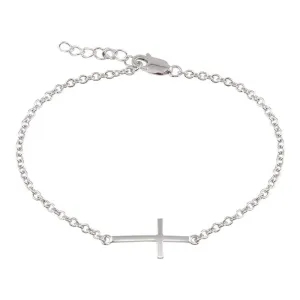 Silver 925 Rhodium Plated Sideways Cross Bracelet