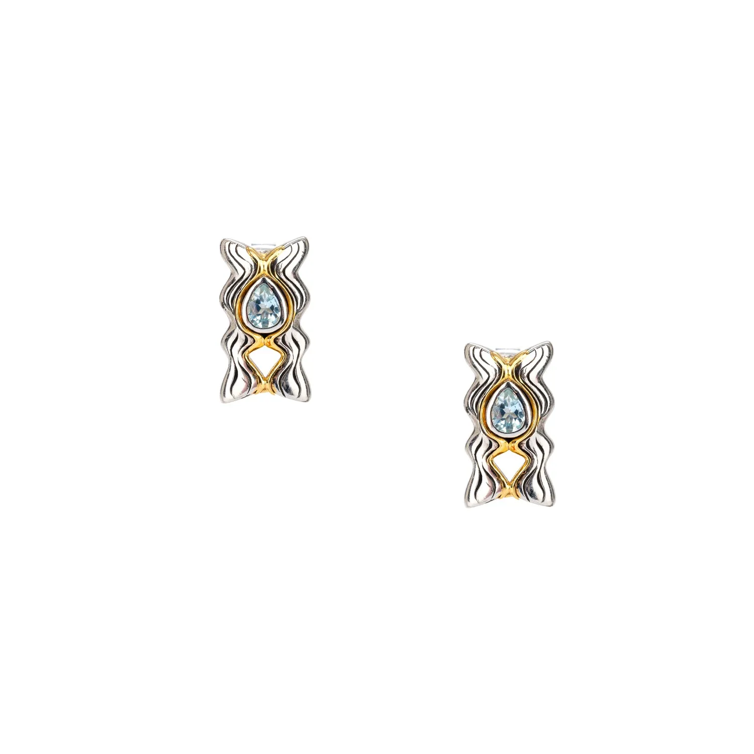 Silver and 10k Gold Rocks 'n Rivers Stud Earring - Blue Topaz