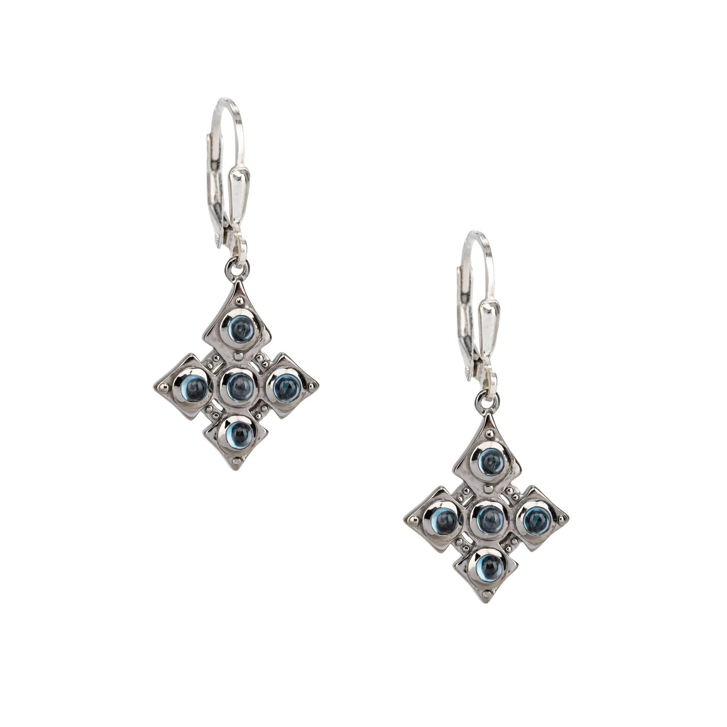 Silver Celtic Cross Earrings - Blue Topaz