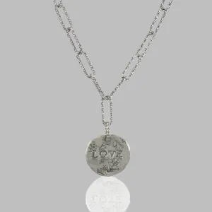 Silver chain with a Love pendant. Necklaces for women.