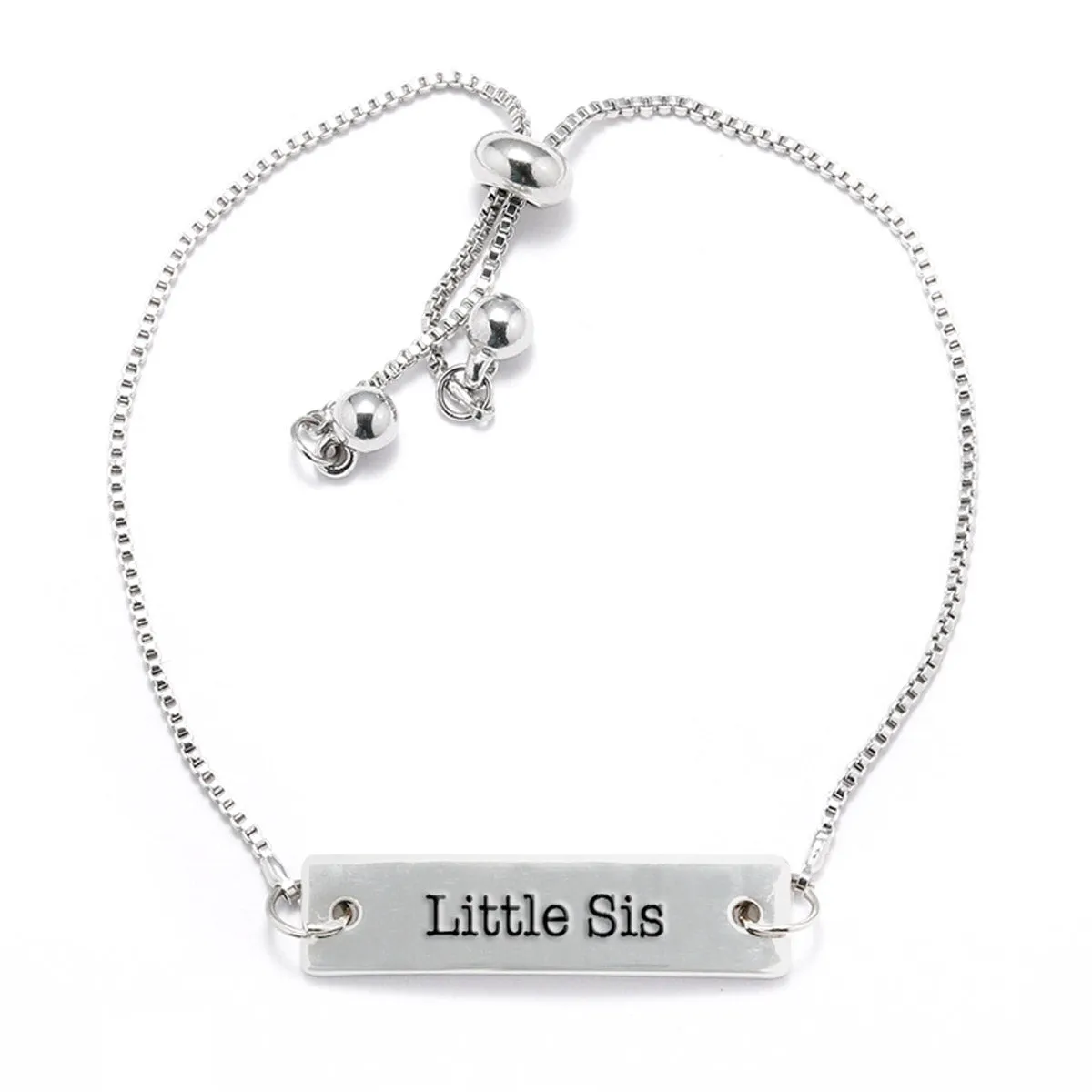 Silver Little Sis Adjustable Bar Bracelet