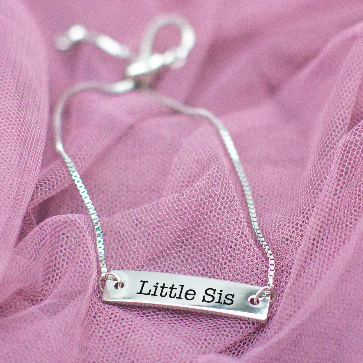 Silver Little Sis Adjustable Bar Bracelet