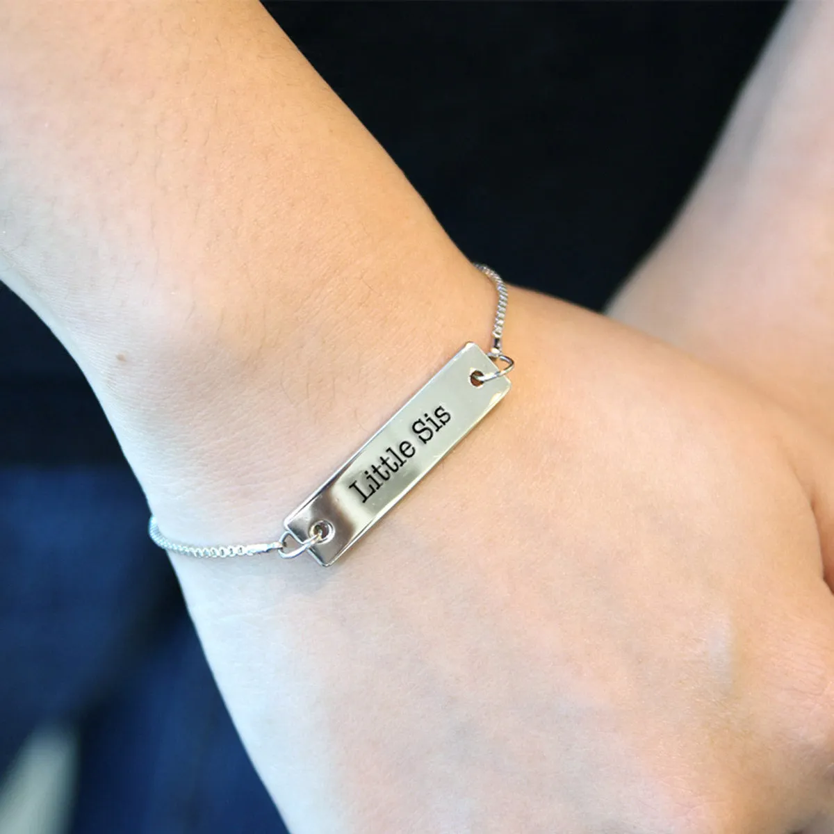 Silver Little Sis Adjustable Bar Bracelet