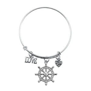 Silver Love Nautical Charm Wire Bangle Bracelet