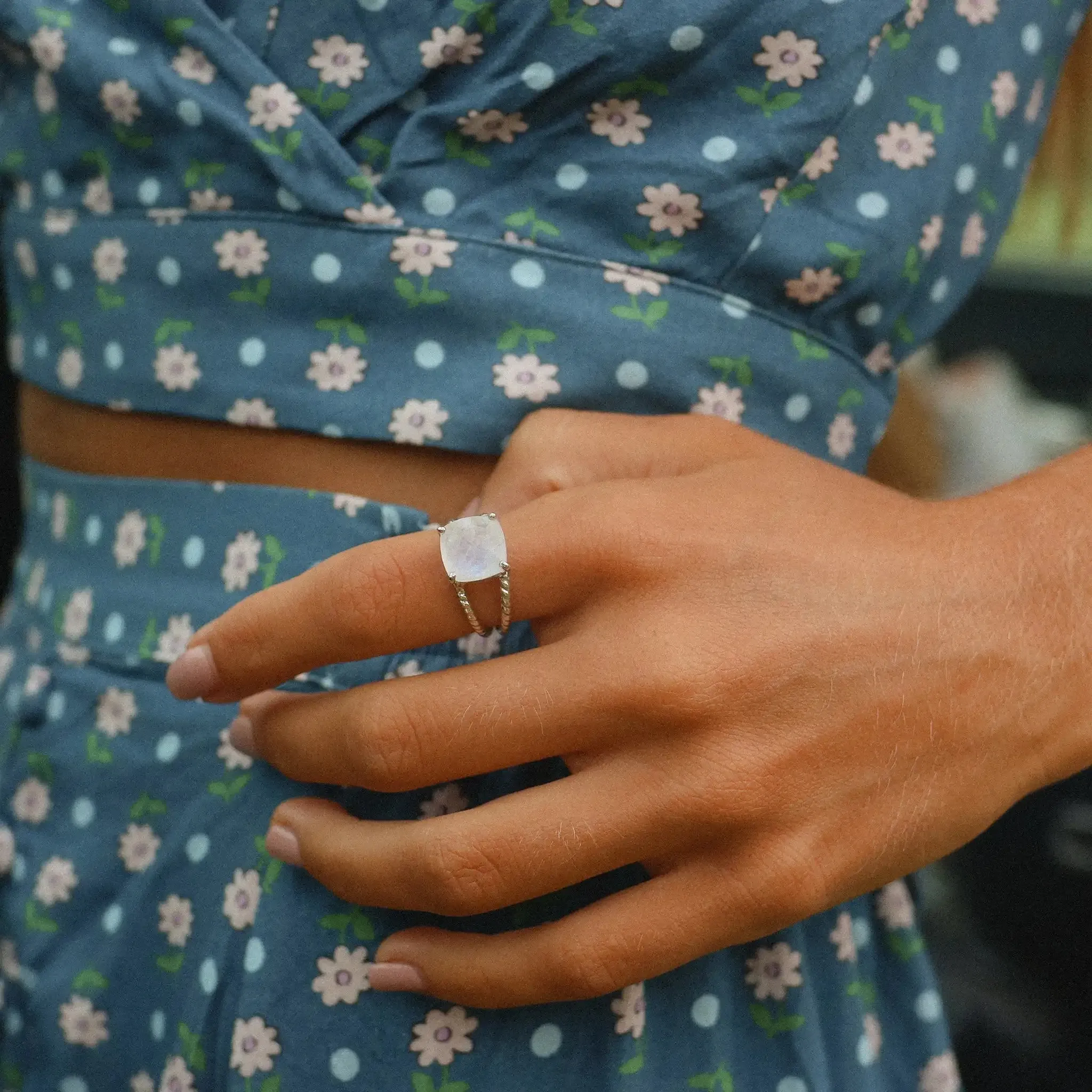 Silver Moonstone Double Twist Ring