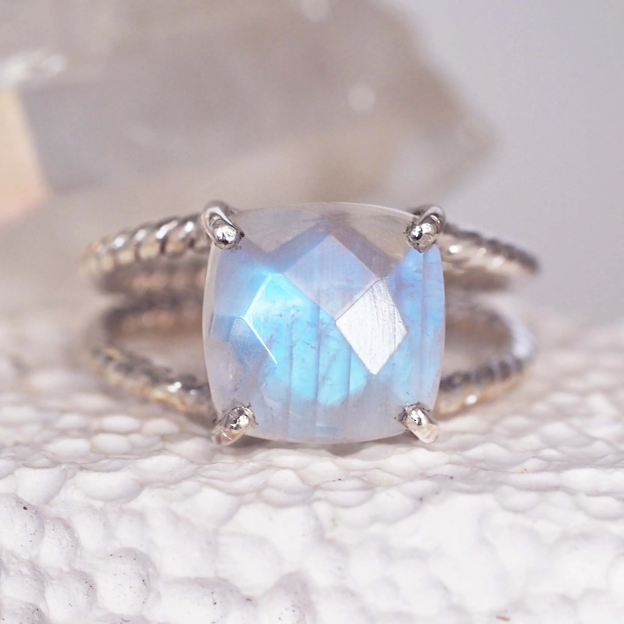 Silver Moonstone Double Twist Ring