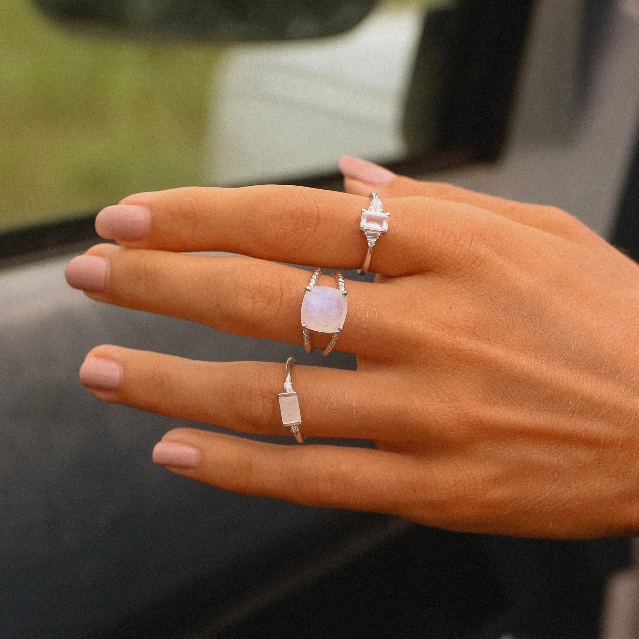 Silver Moonstone Double Twist Ring