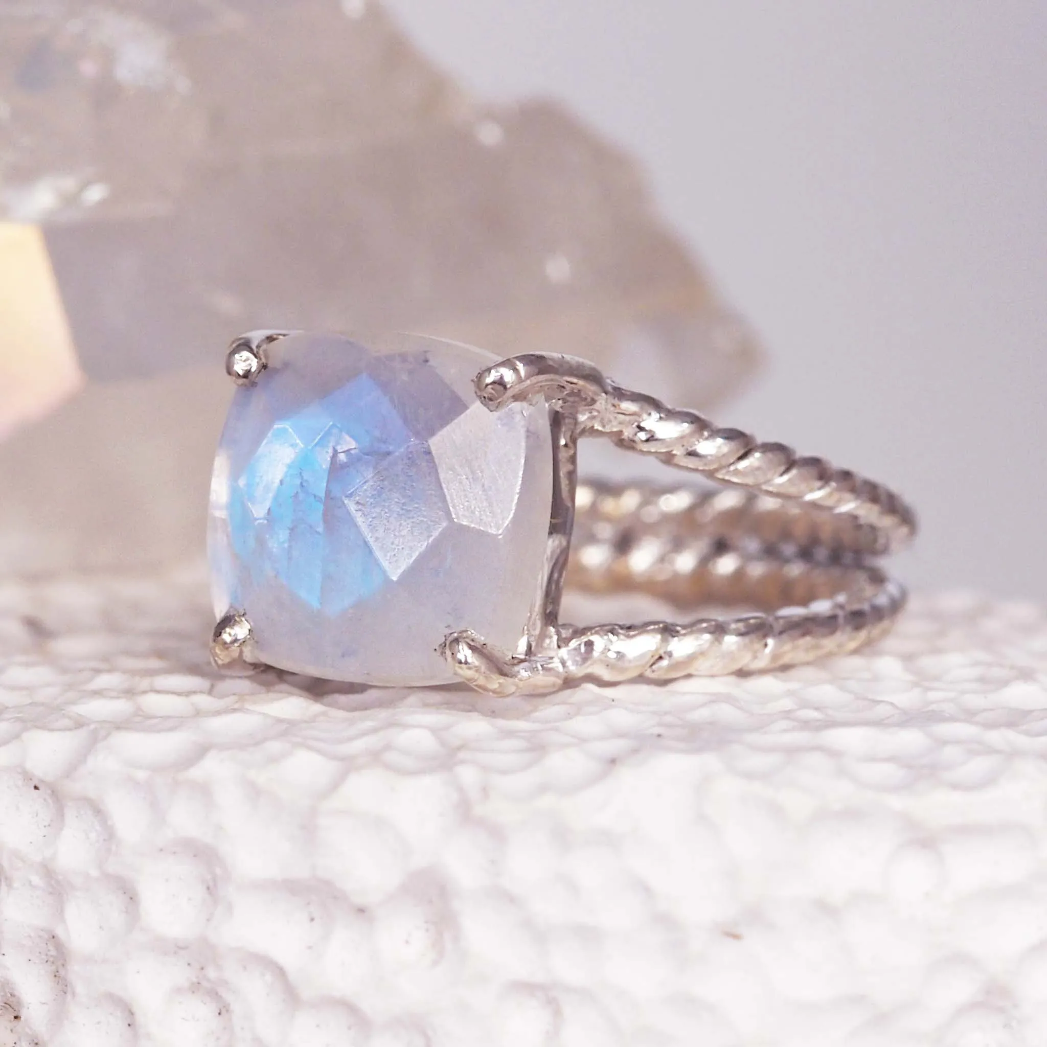 Silver Moonstone Double Twist Ring