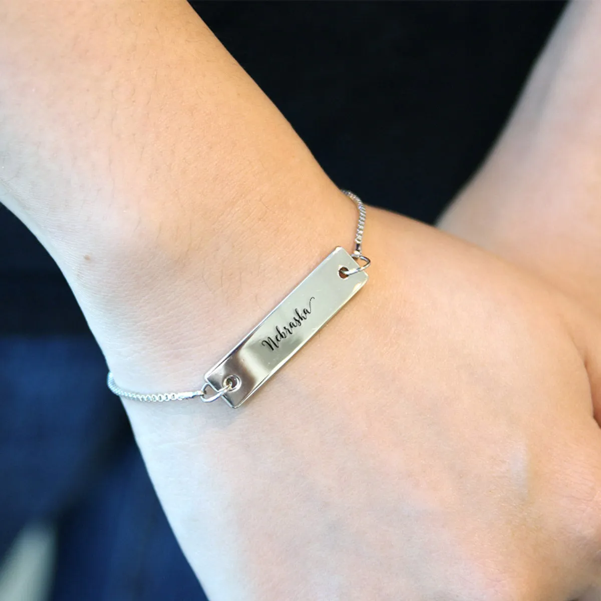 Silver Nebraska Adjustable Bar Bracelet