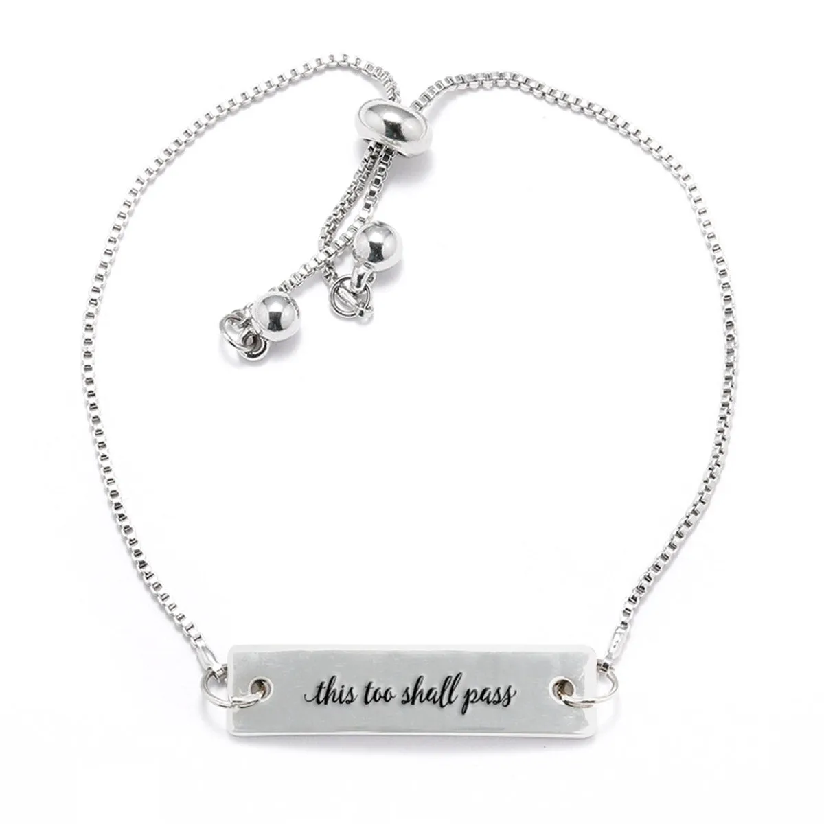 Silver This Too Shall Pass Adjustable Bar Bracelet