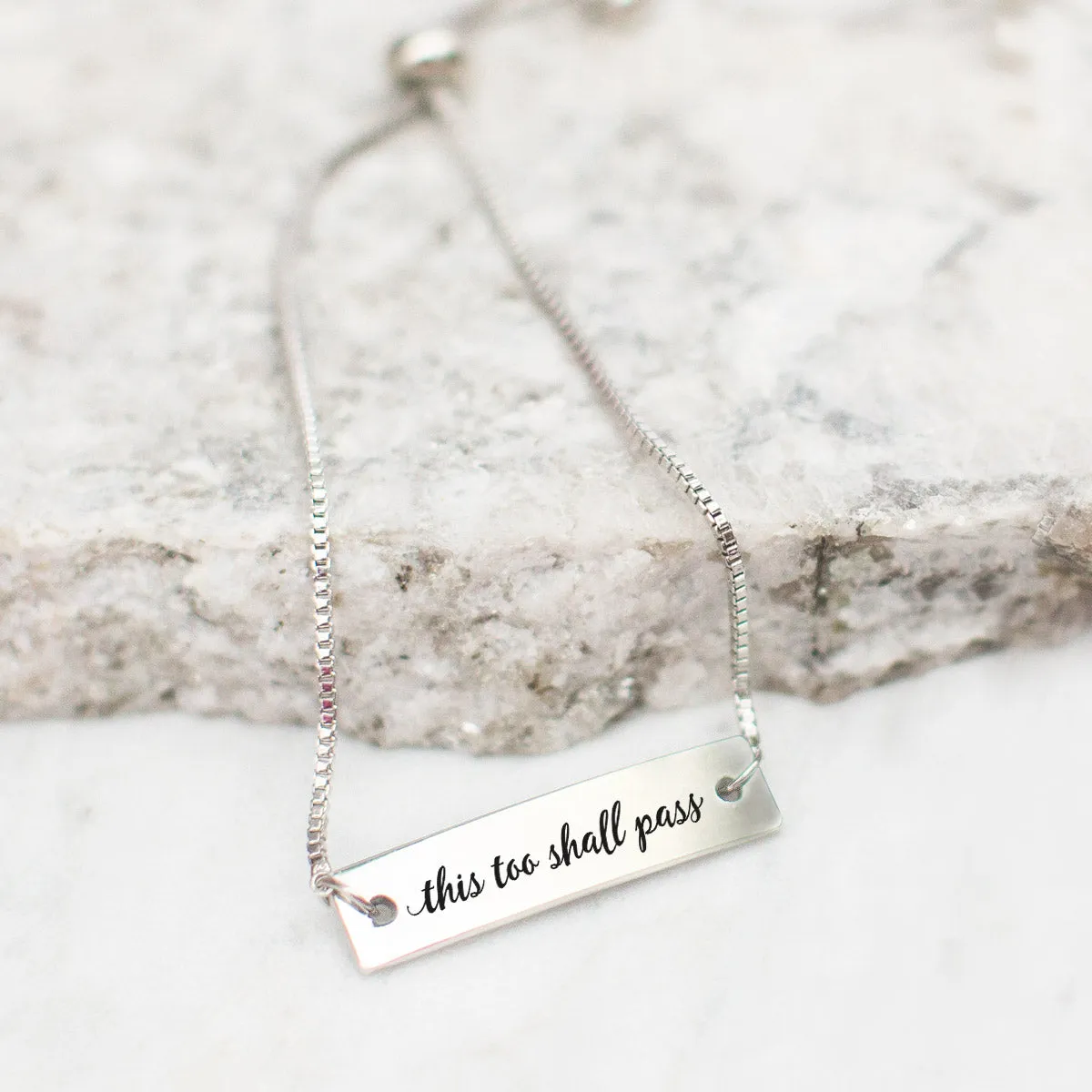 Silver This Too Shall Pass Adjustable Bar Bracelet