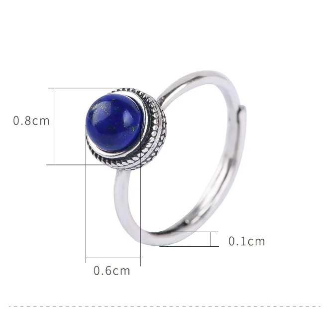 Silver Vintage Lapis Lazuli Ring - Adjustable Band for Women 2032