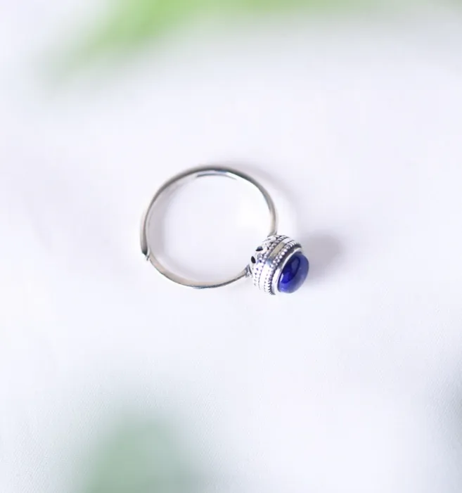 Silver Vintage Lapis Lazuli Ring - Adjustable Band for Women 2032