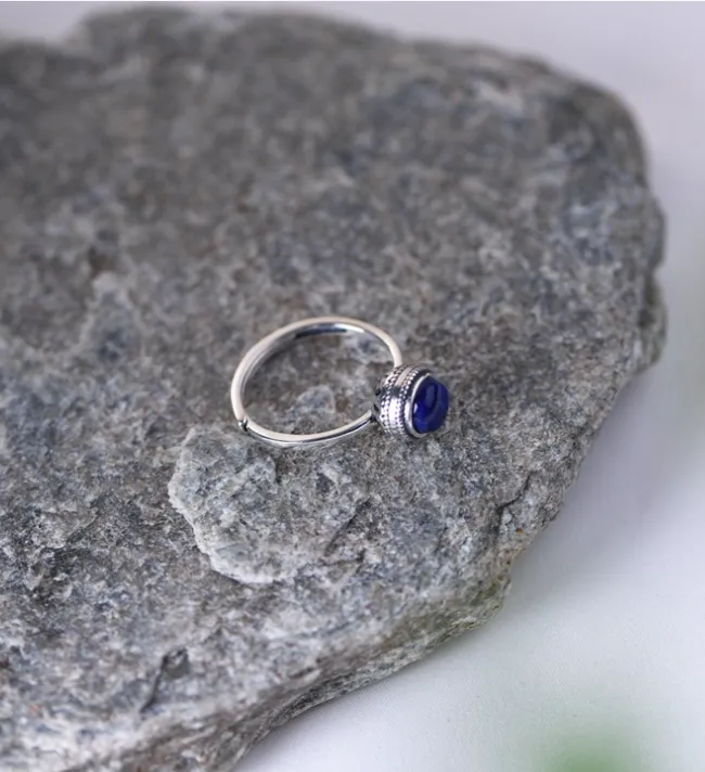 Silver Vintage Lapis Lazuli Ring - Adjustable Band for Women 2032