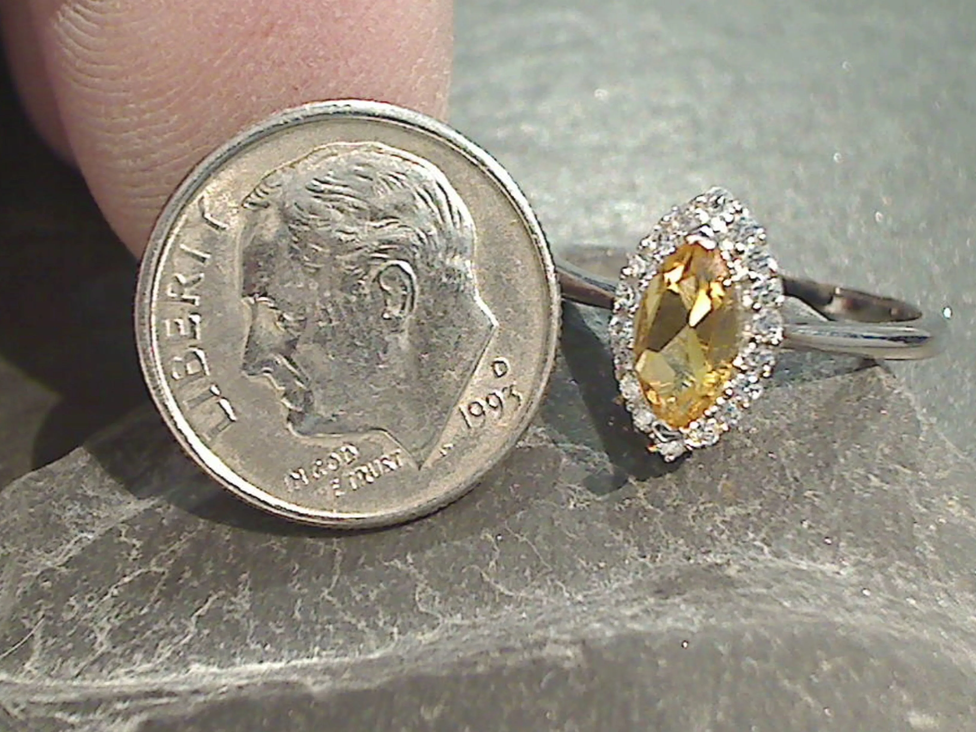 Size 7 Citrine, CZ, Sterling Silver Ring