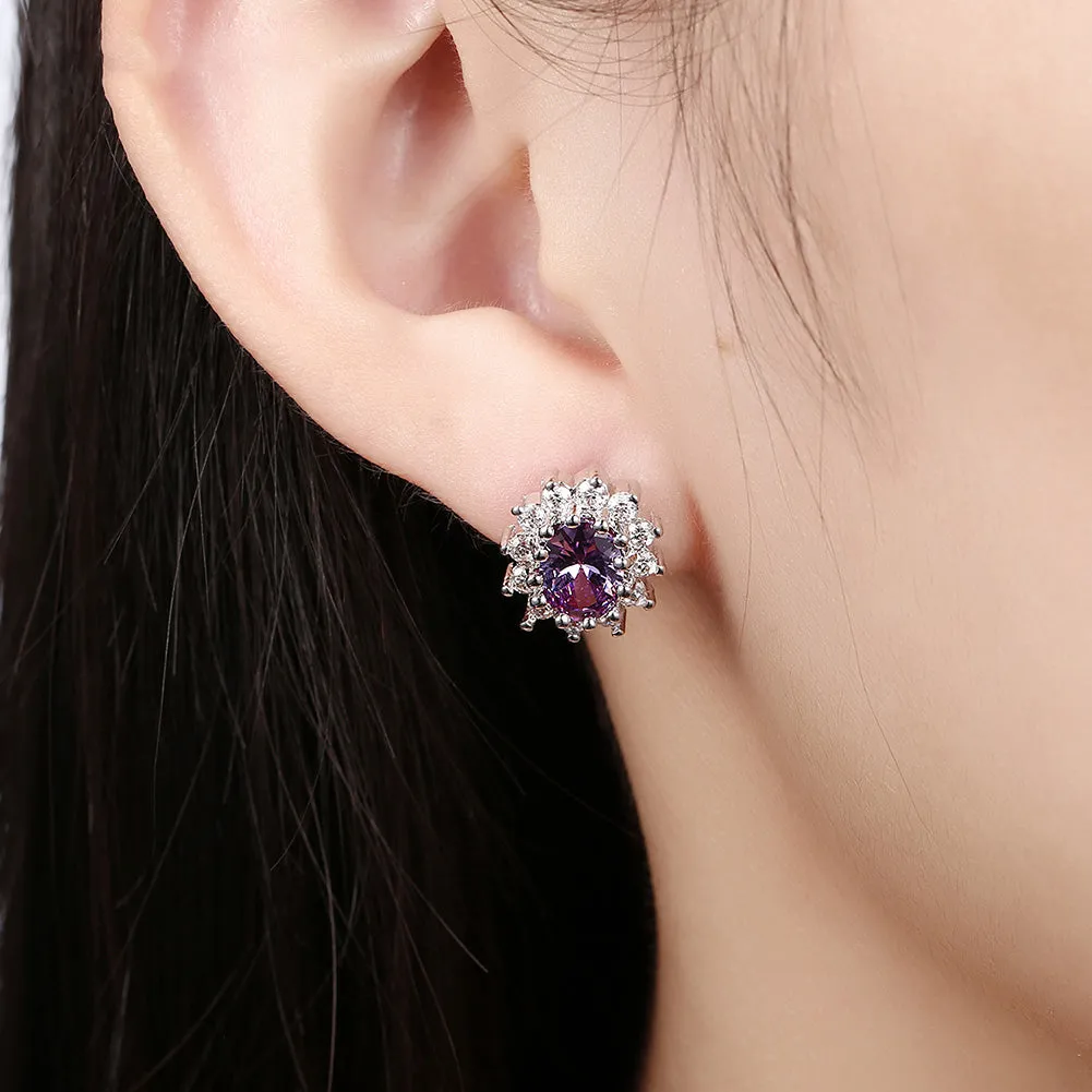 SKMEI LKN001 Women's Cubic Zirconia Flower Earrings Studs