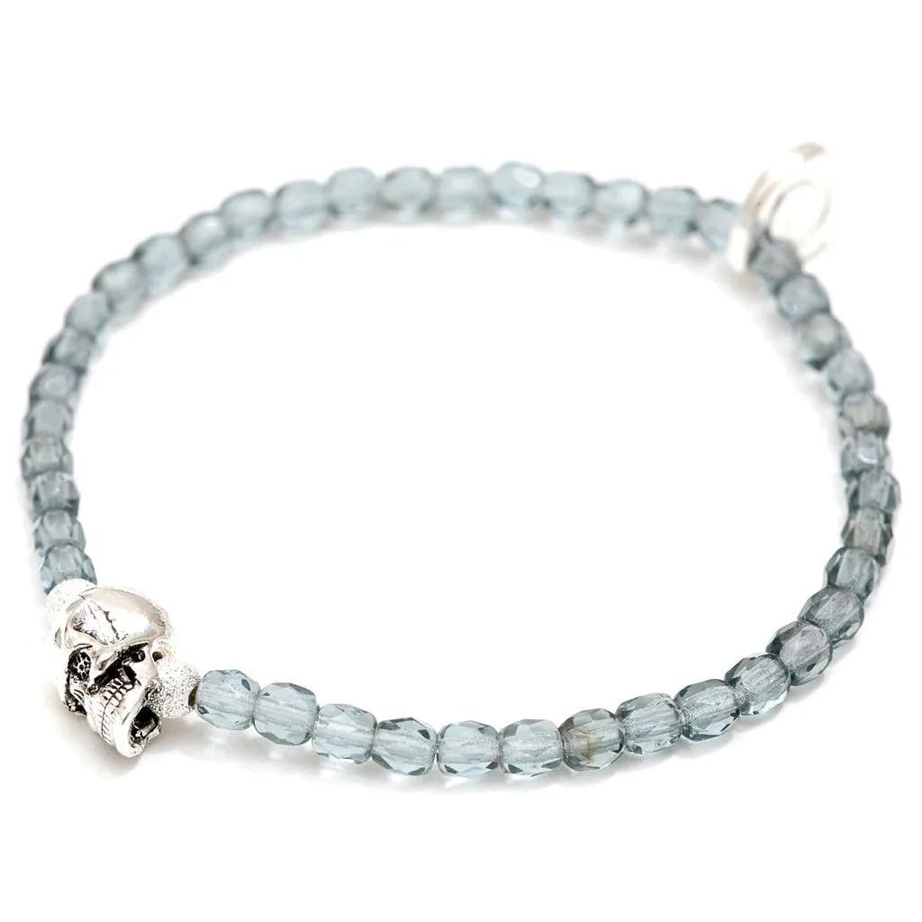 Skull Charm Faceted Glass Bead Bracelet