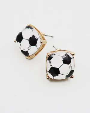 Soccer Faceted Square Stud Earrings