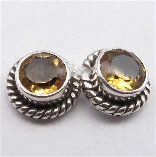 Solid Silver Citrine Rope Stud Earrings