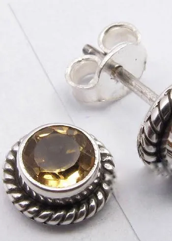 Solid Silver Citrine Rope Stud Earrings