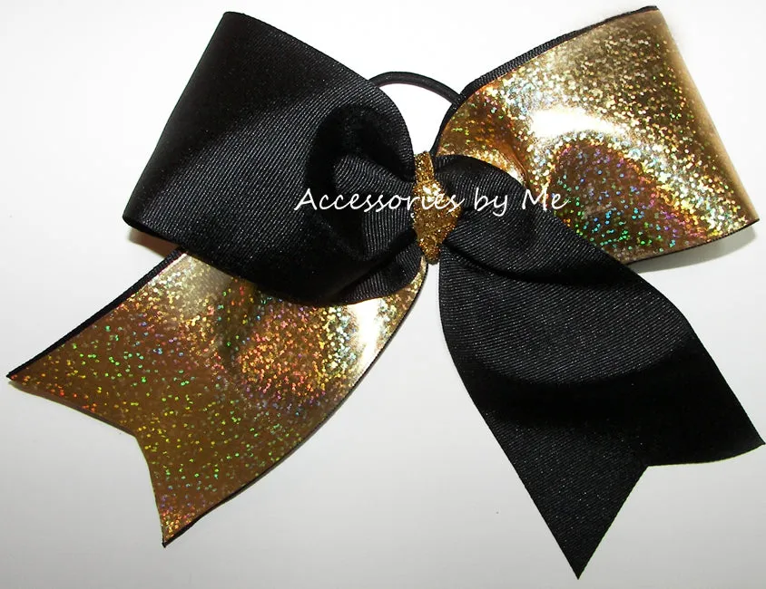 Sparkly Black Gold Gold Cheer Bow