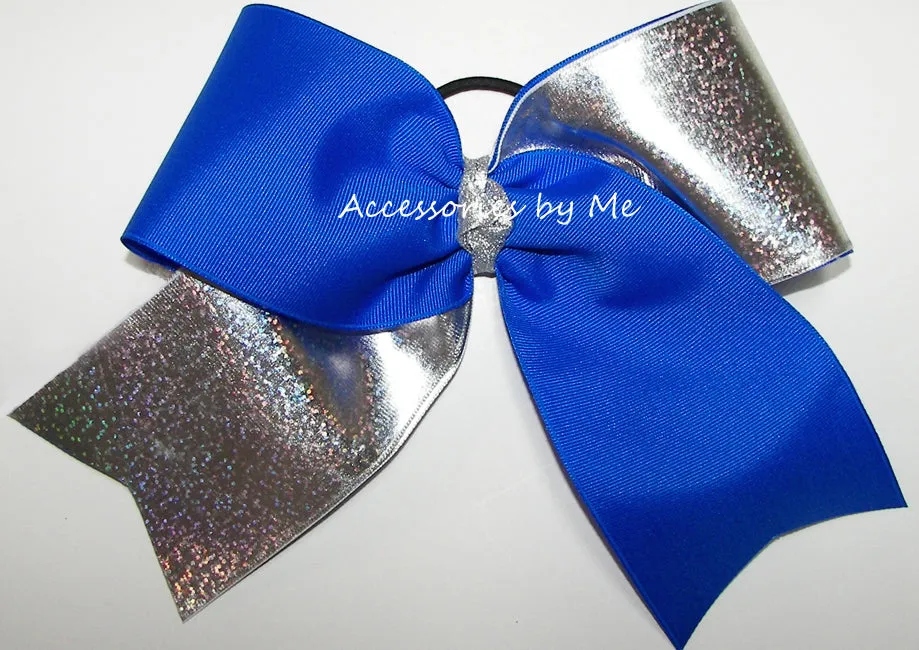 Sparkly Royal Blue Silver Cheer Bow