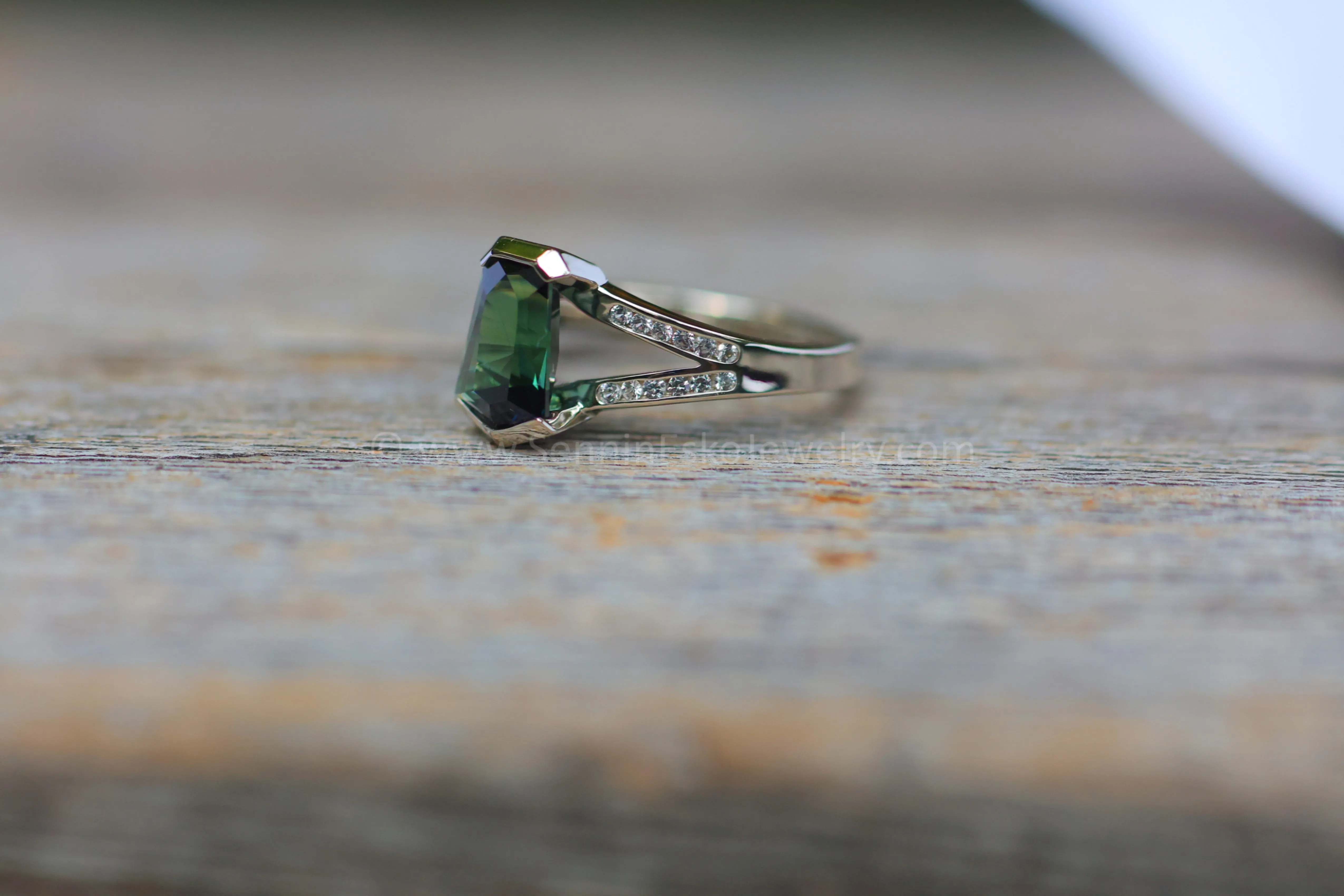 Split Shank Open Bezel Ring With Accents - Depicted with a Parti Sapphire (Setting Only, Center Stone Sold Separately)