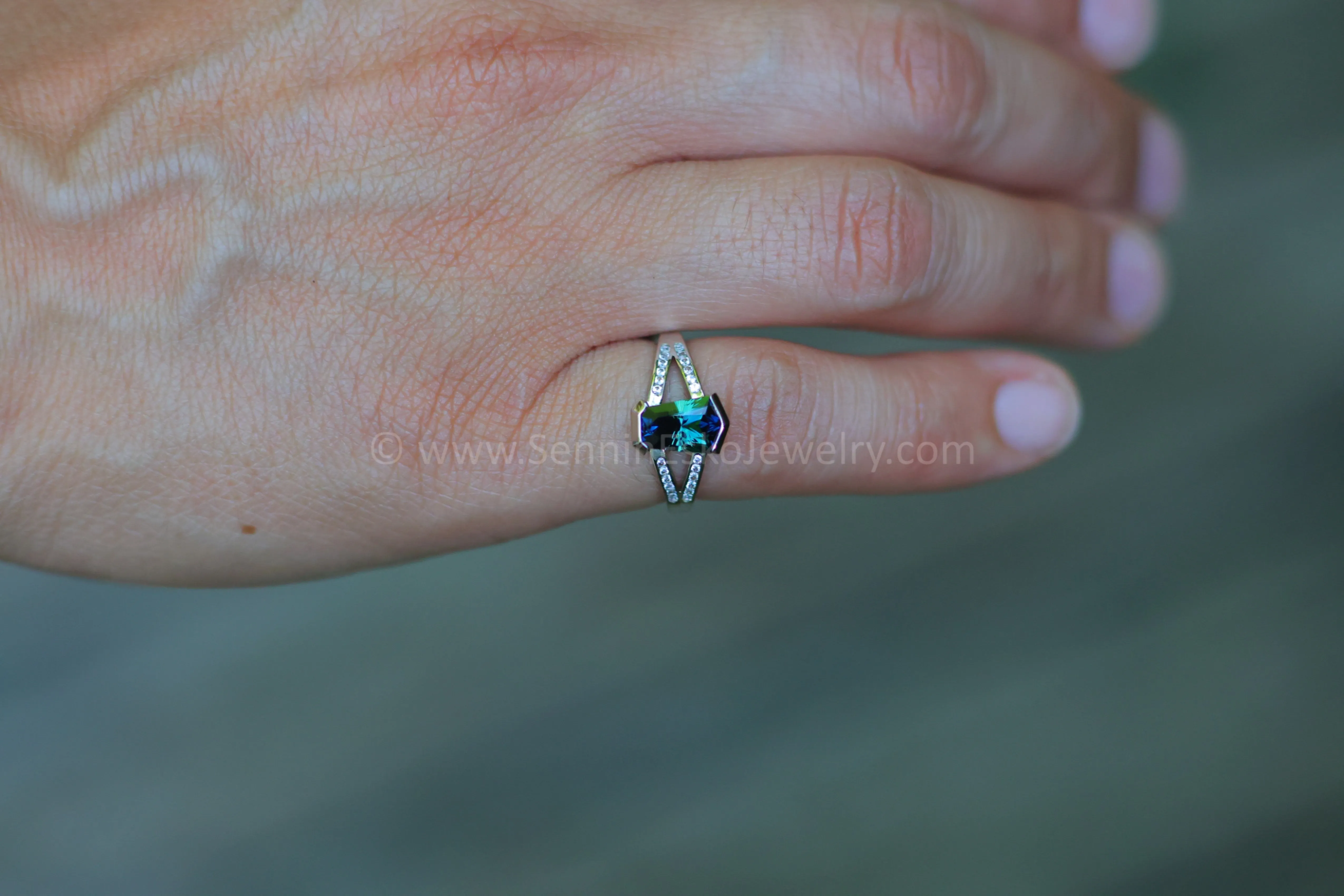 Split Shank Open Bezel Ring With Accents - Depicted with a Parti Sapphire (Setting Only, Center Stone Sold Separately)