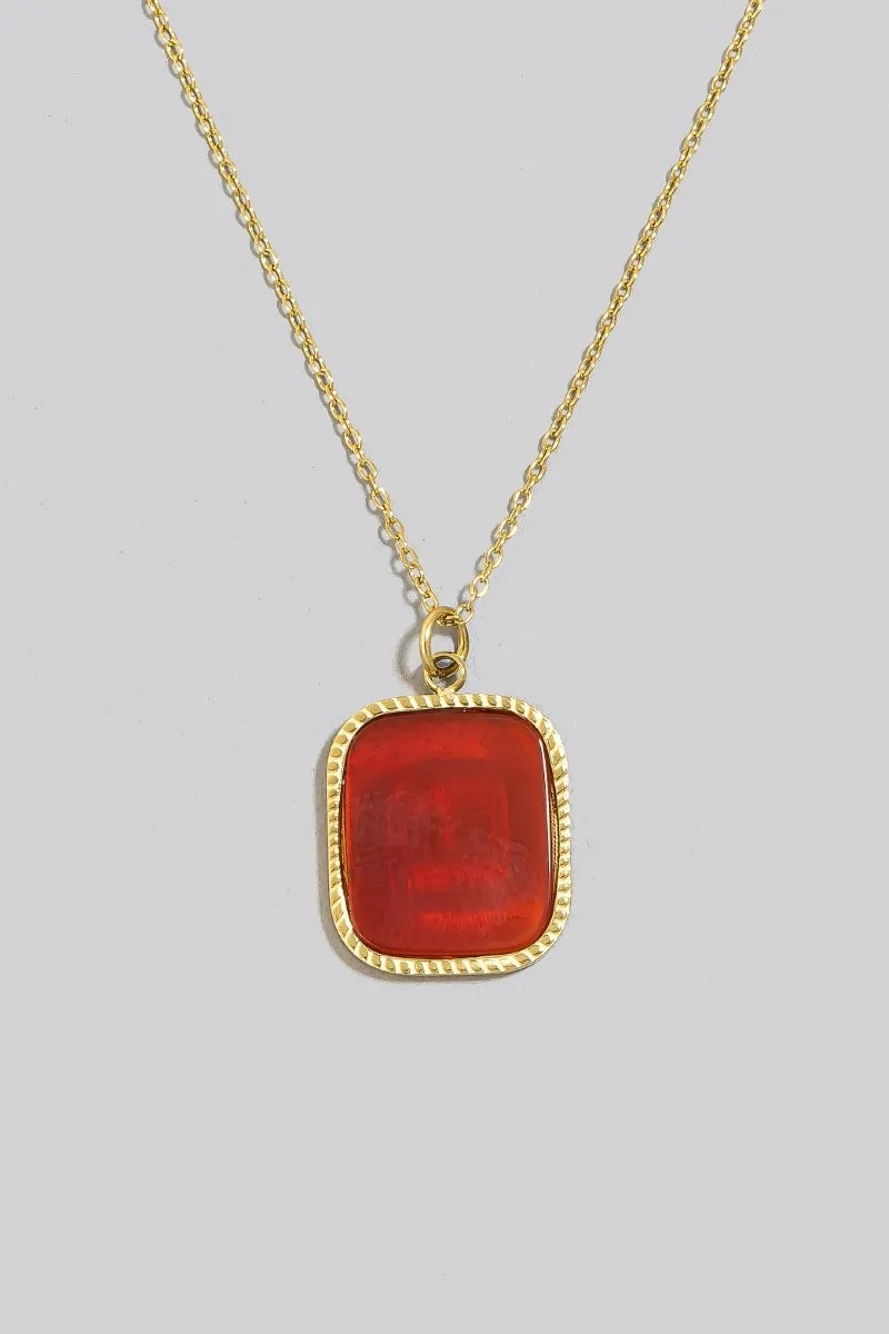 Square Stone Gold Pendant Necklace (Assorted Colors)