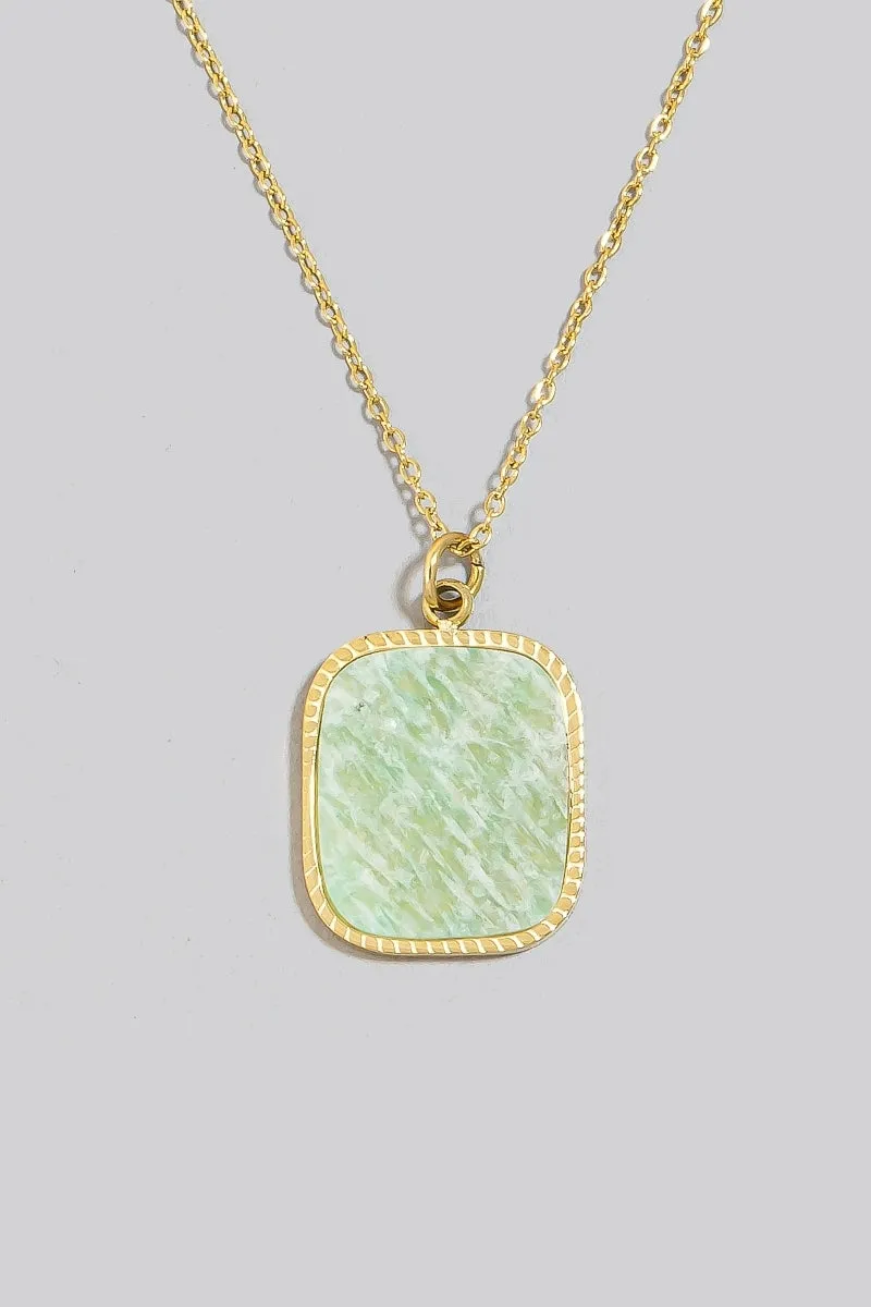 Square Stone Gold Pendant Necklace (Assorted Colors)