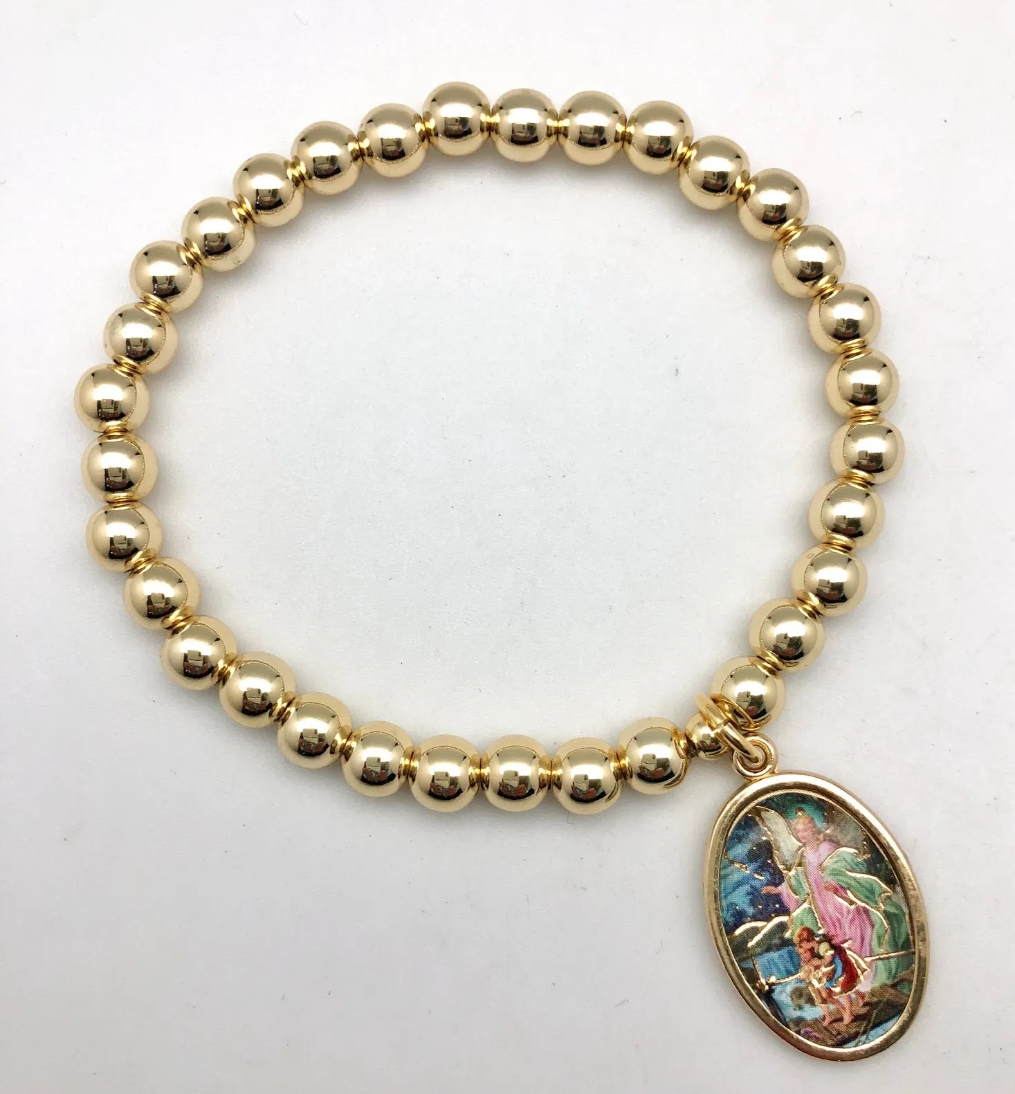 St. Christopher Medal Guardian and Protection Gold Bead Elastic Bracelet