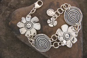 Sterling Silver Beaded Spiral and Sunflower Bracelet