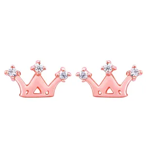 Sterling Silver Hypoallergenic Zircon Sparkling Crown Earrings Stud Earrings