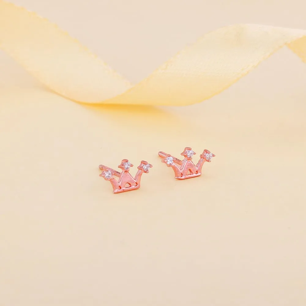 Sterling Silver Hypoallergenic Zircon Sparkling Crown Earrings Stud Earrings