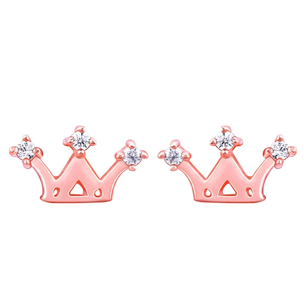 Sterling Silver Hypoallergenic Zircon Sparkling Crown Earrings Stud Earrings