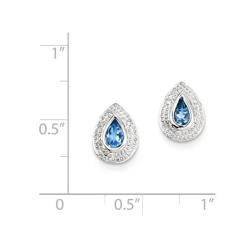 Sterling Silver Pear Swiss Blue Topaz & Diamond Accented Post Earrings