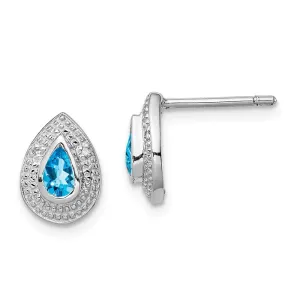 Sterling Silver Pear Swiss Blue Topaz & Diamond Accented Post Earrings