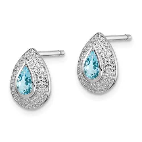 Sterling Silver Pear Swiss Blue Topaz & Diamond Accented Post Earrings