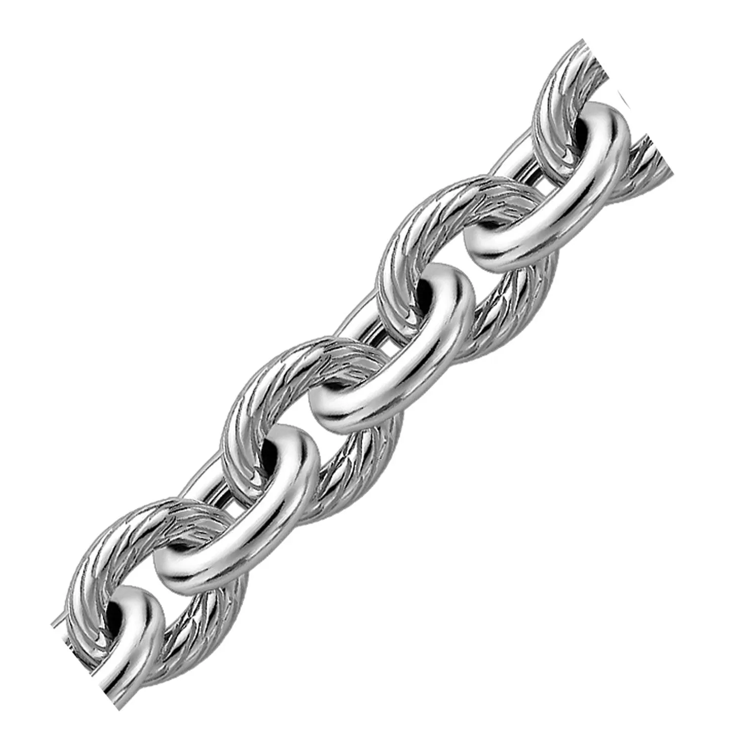 Sterling Silver Rhodium Plated Diamond Cut Cable Style Chain Bracelet