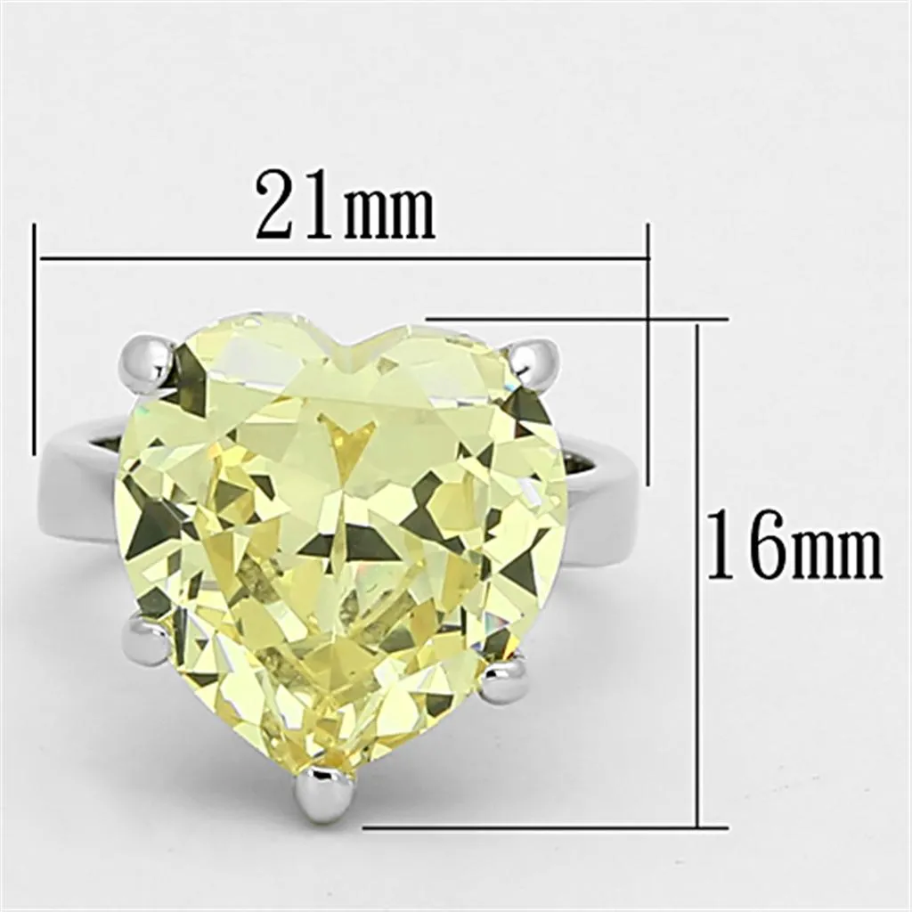 Sterling Silver Ring AAA GRD CZ Citrine Yellow LOAS947 for Women Style Rhodium