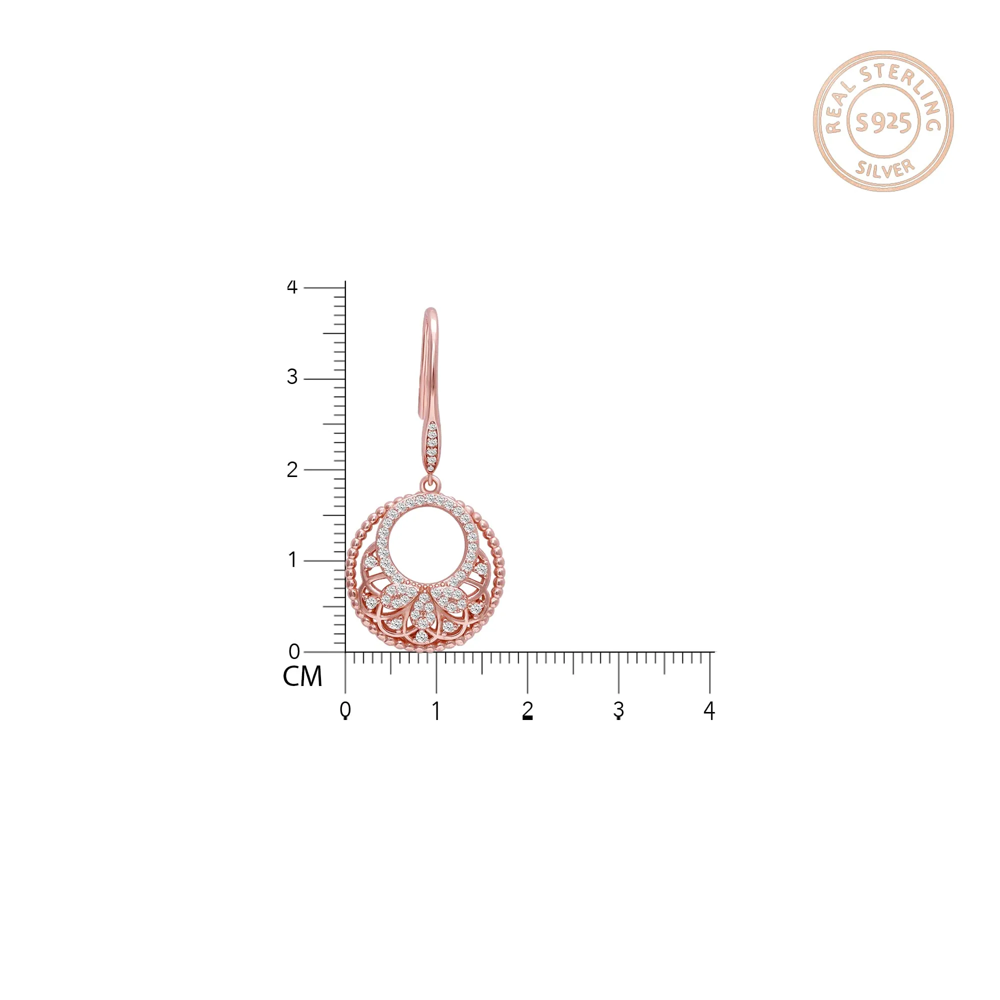 Sterling Silver Rose Gold Crescent Affair Earring (AAA  Quality Zirconia Stone)