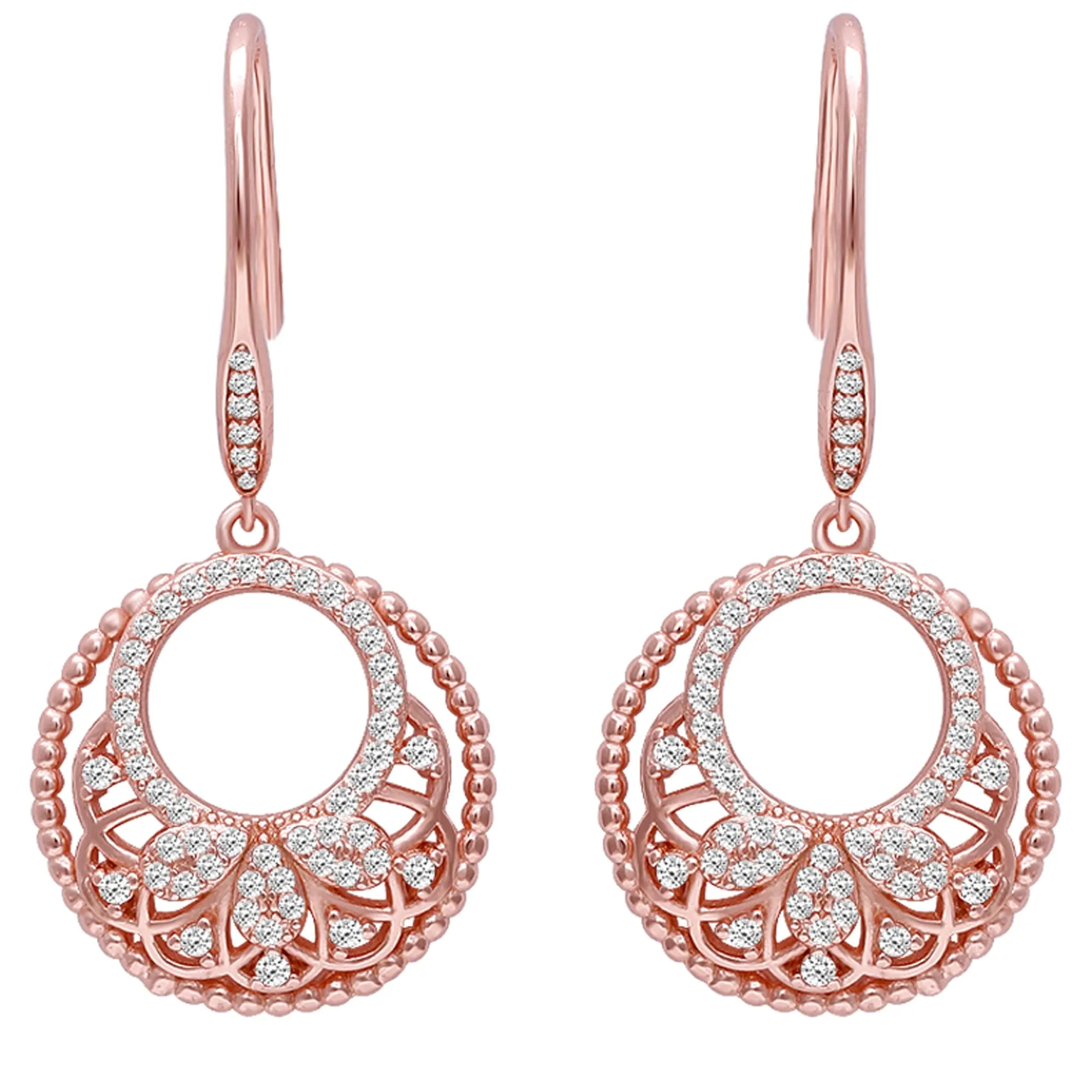 Sterling Silver Rose Gold Crescent Affair Earring (AAA  Quality Zirconia Stone)